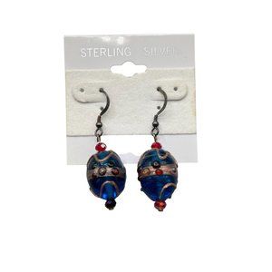 Vintage Italian Wedding Cake Art Glass Beaded Earrings Dangles Sterling Hooks